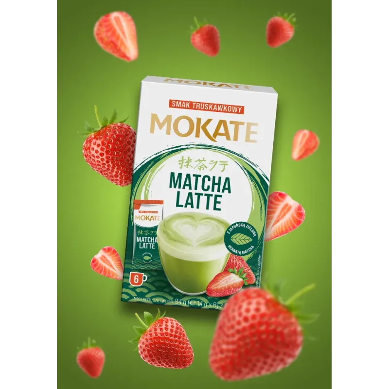 Matcha latte Mokate o smaku Truskawkowym 6 saszetek