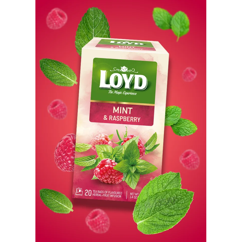 Herbatka owocowo - ziołowa Loyd Mięta o smaku maliny 20 torebek