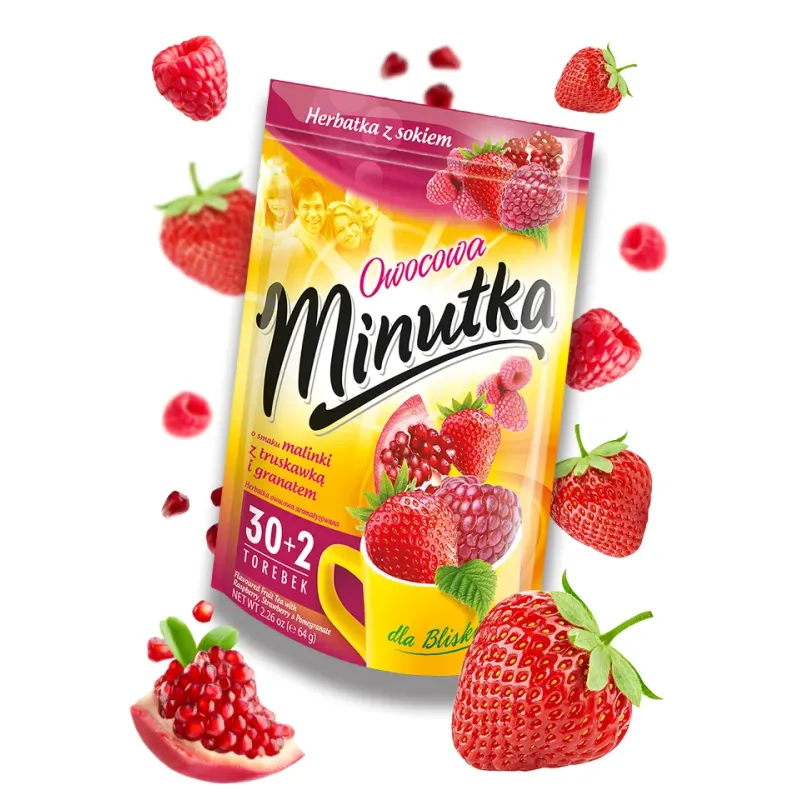 Herbatka owocowa Minutka z malinką, truskawką i granatem 32 torebki