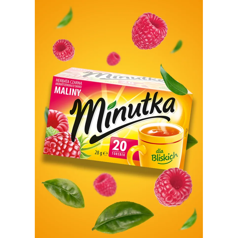 Minutka black tea with raspberry flavour, 20 tea bags