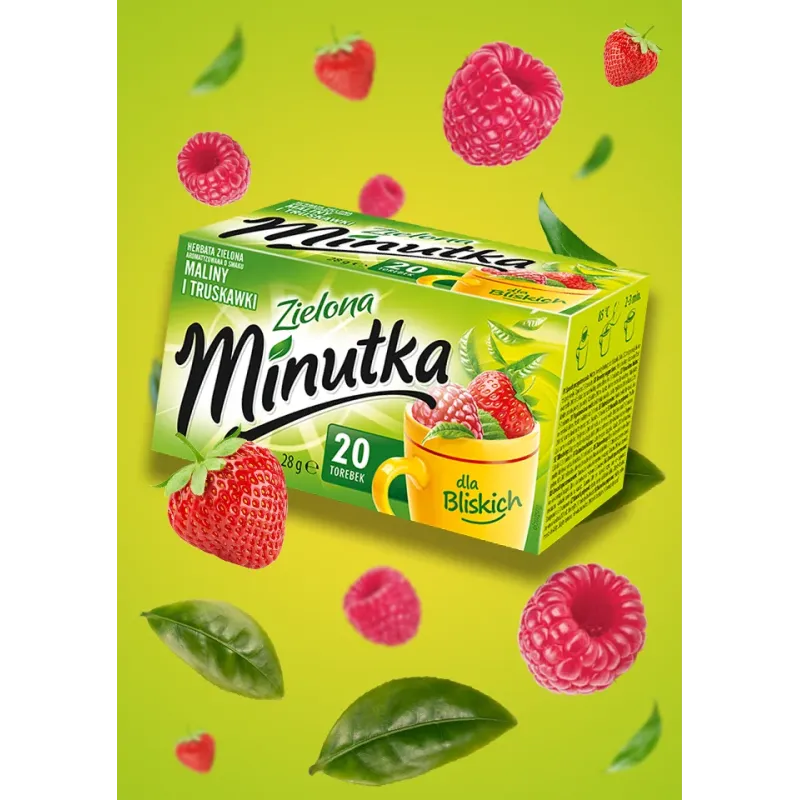 Herbata zielona Minutka z maliną i truskawką 20 torebek