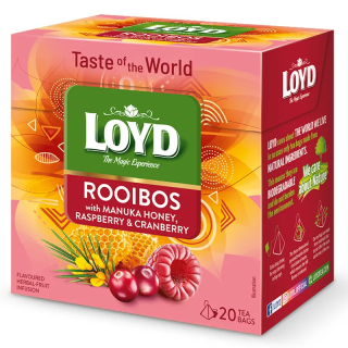 Herbatka Rooibos Loyd Taste of The World z Miodem Manuka o smaku Maliny i Żurawiny 20 torebek