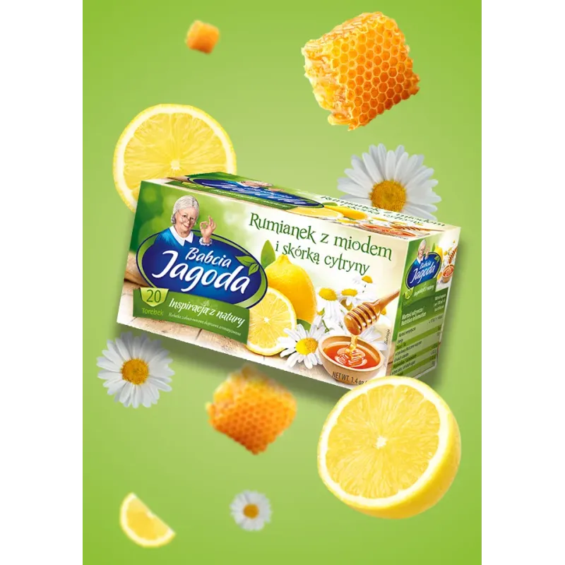 Babcia Jagoda Fruit and Herbal Tea: Chamomile Tea with Honey and Lemon, 20 tea bags