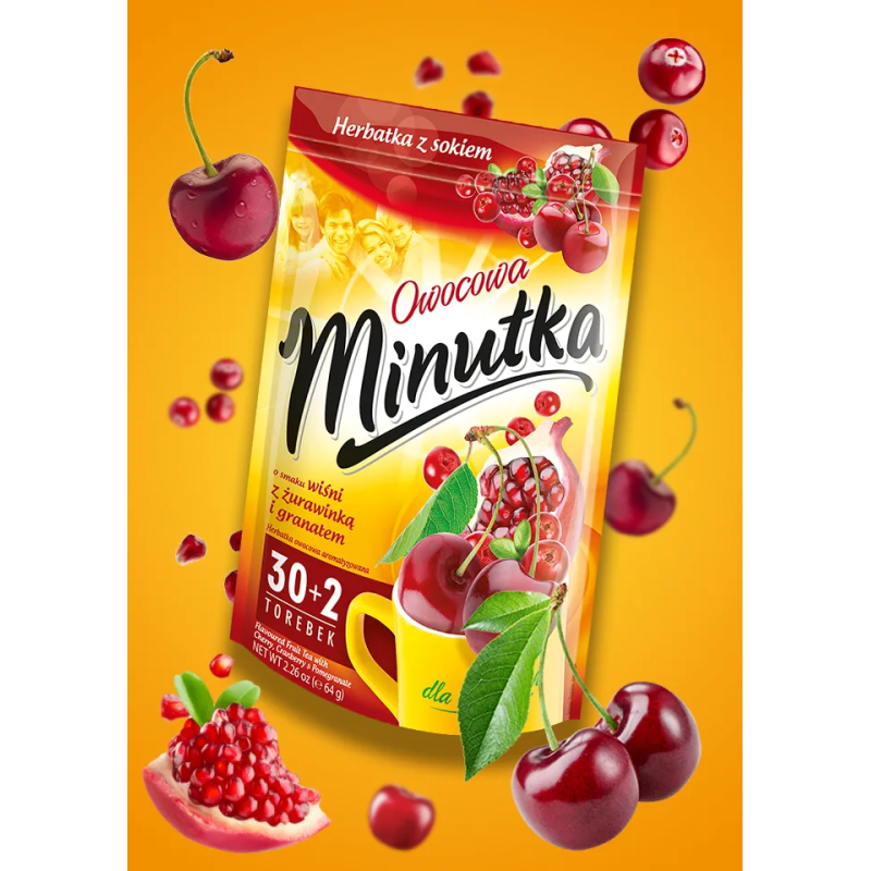 Herbatka owocowa Minutka z wiśnią, żurawinką i granatem 32 torebki