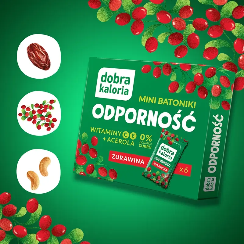 Dobra Kaloria Mini Batoniki Batony Odporność Żurawina Acerola Witaminy C+E