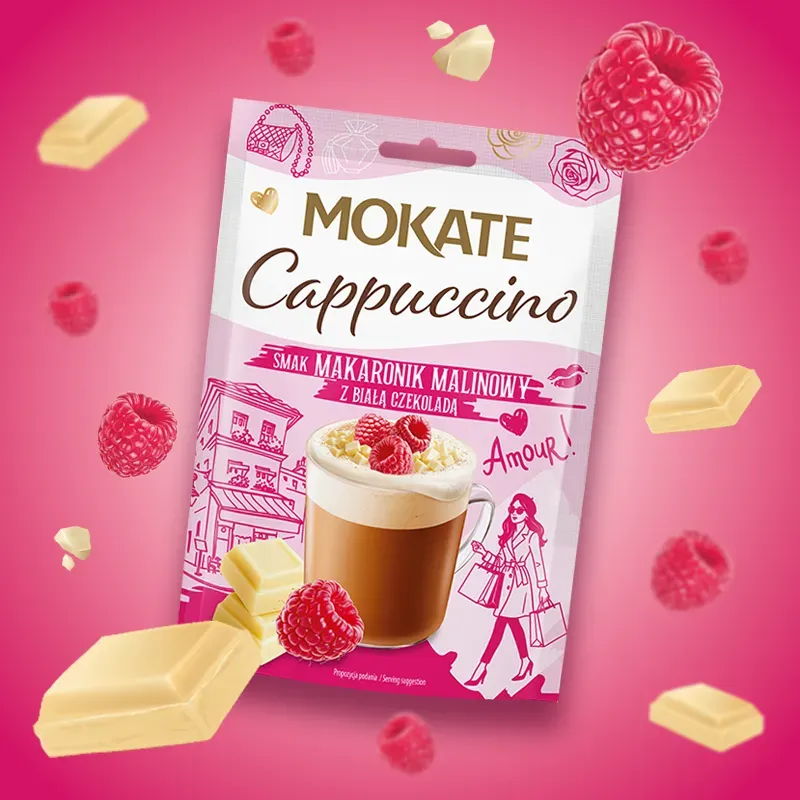 Cappuccino Mokate o smaku Makaronika Malinowego z Białą Czekoladą 25g