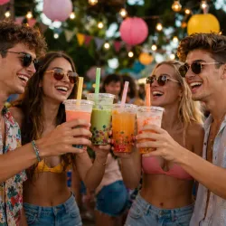 Mokate Bubble Tea Brzoskwinia Liczi Kulki Zestaw Napój Owocowy 20 porcji