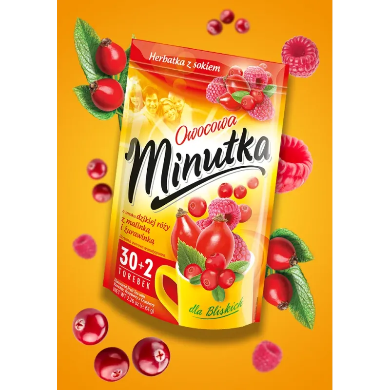 Herbatka owocowa Minutka z dziką różą, malinką i żurawinką 32 torebki