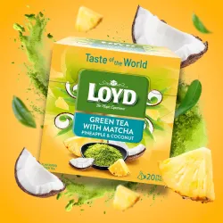 Herbata zielona Loyd Taste of The World o smaku Kokosa i Ananasa z herbatą zieloną Matcha 20 Torebek