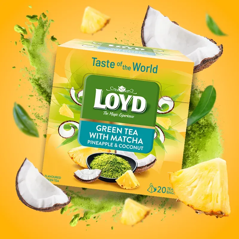 Loyd Taste of The World Green Tea with Coconut and Pineapple Flavour and Matcha Green Tea – 20 Tea Bags