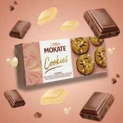 Mokate Cookies: biscuits with chunks of white and dark chocolate, coated in chocolate – 150g