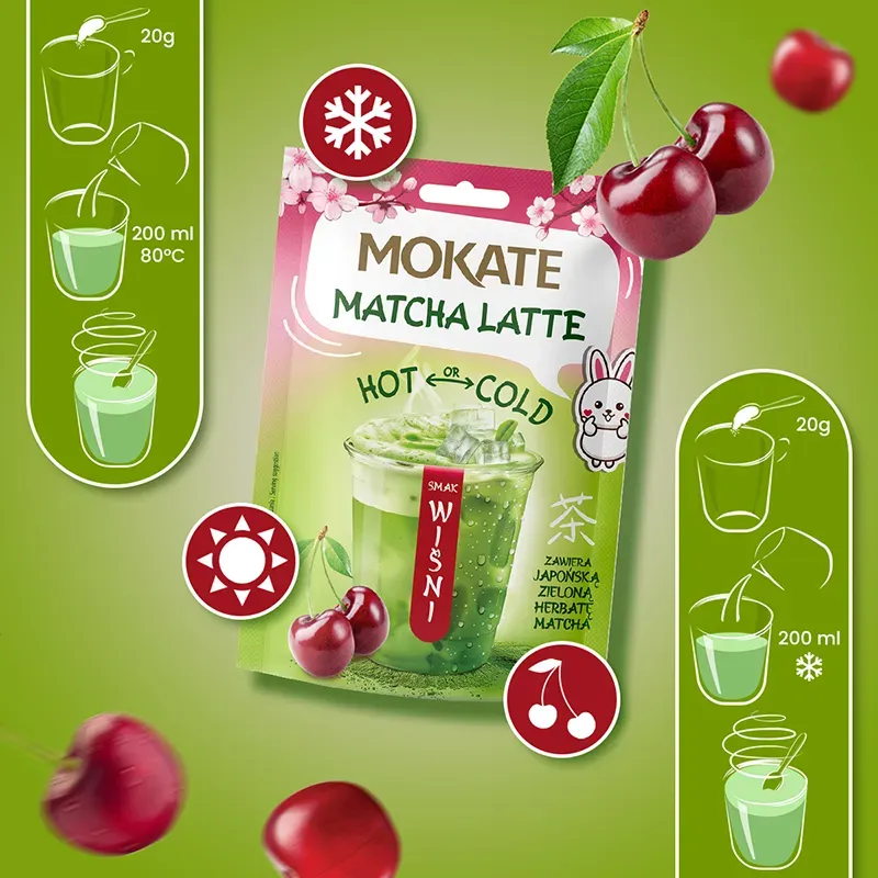 Latte Matcha o smaki wiśni na zimno Mokate 40g