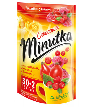 Herbatka owocowa Minutka z dziką różą, malinką i żurawinką 32 torebki