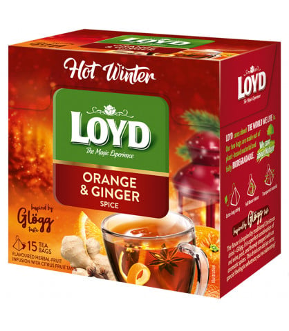 Herbatka owocowo - ziołowa Loyd Hot Winter o smaku Pomarańczy i Imbiru 15 torebek