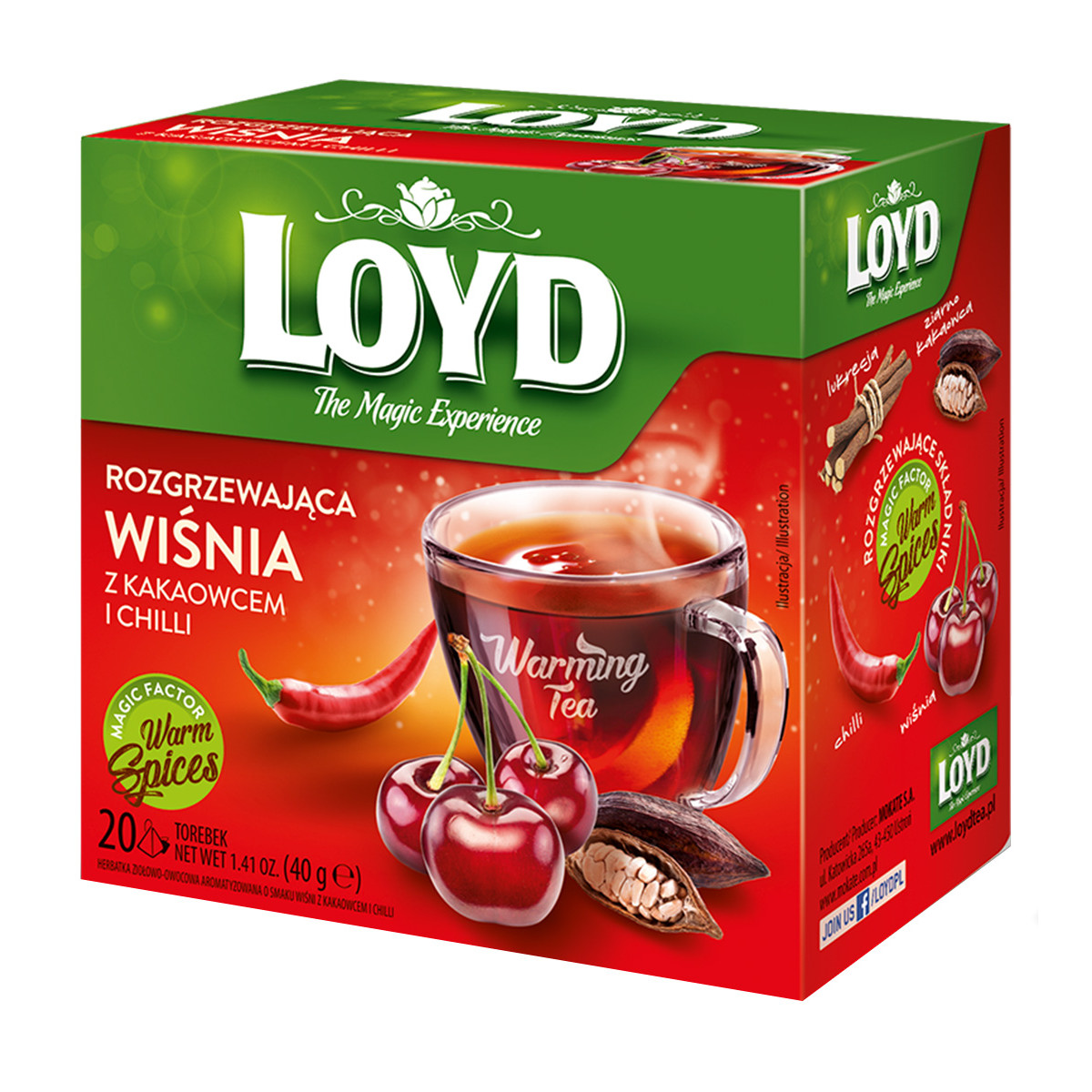 Herbatka rozgrzewająca Loyd Wiśnia z kakaowcem i chilli 20 torebek