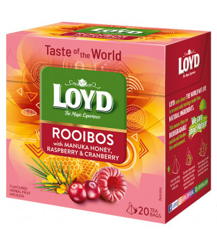 Herbatka Rooibos Loyd Taste of The World z Miodem Manuka o smaku Maliny i Żurawiny 20 torebek