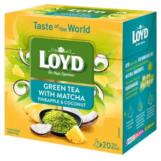 Herbata zielona Loyd Taste of The World o smaku Kokosa i Ananasa z herbatą zieloną Matcha 20 Torebek