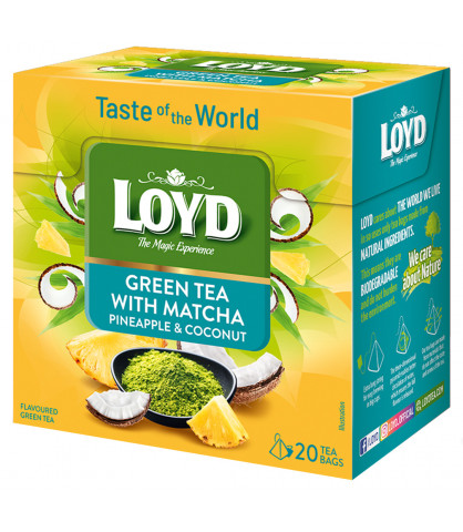 Herbata zielona Loyd Taste of The World o smaku Kokosa i Ananasa z herbatą zieloną Matcha 20 Torebek