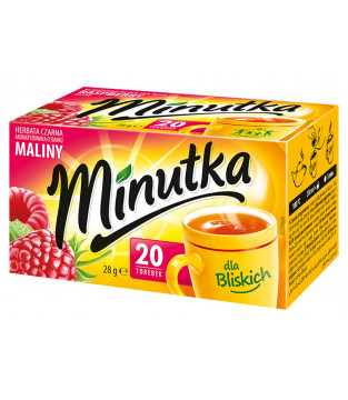 Minutka black tea with raspberry flavour, 20 tea bags