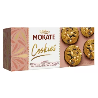 Mokate Cookies ciastka z kawałkami białej i ciemnej czekolady podlane czekoladą 150g
