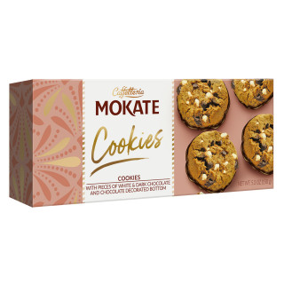 Mokate Cookies ciastka z kawałkami białej i ciemnej czekolady podlane czekoladą 150g