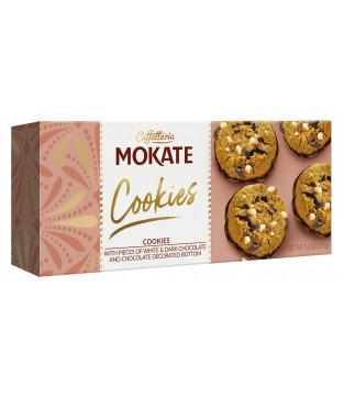 Mokate Cookies: biscuits with chunks of white and dark chocolate, coated in chocolate – 150g