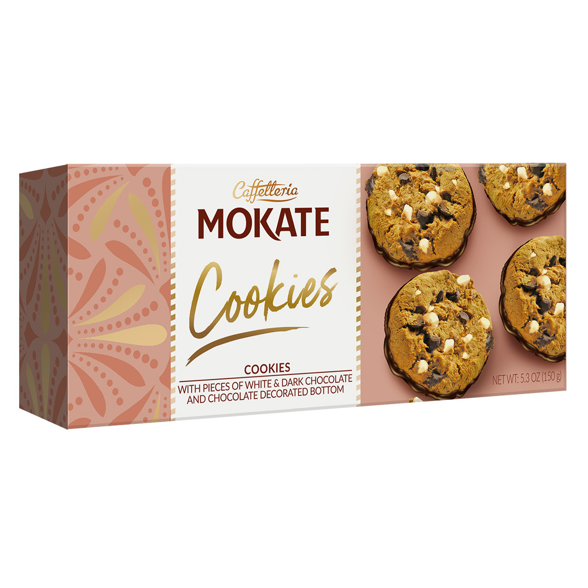 Mokate Cookies ciastka z kawałkami białej i ciemnej czekolady podlane czekoladą 150g