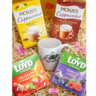 Zestaw Prezentowy Herbata Owocowa Loyd i Cappuccino Mokate z Kubkiem