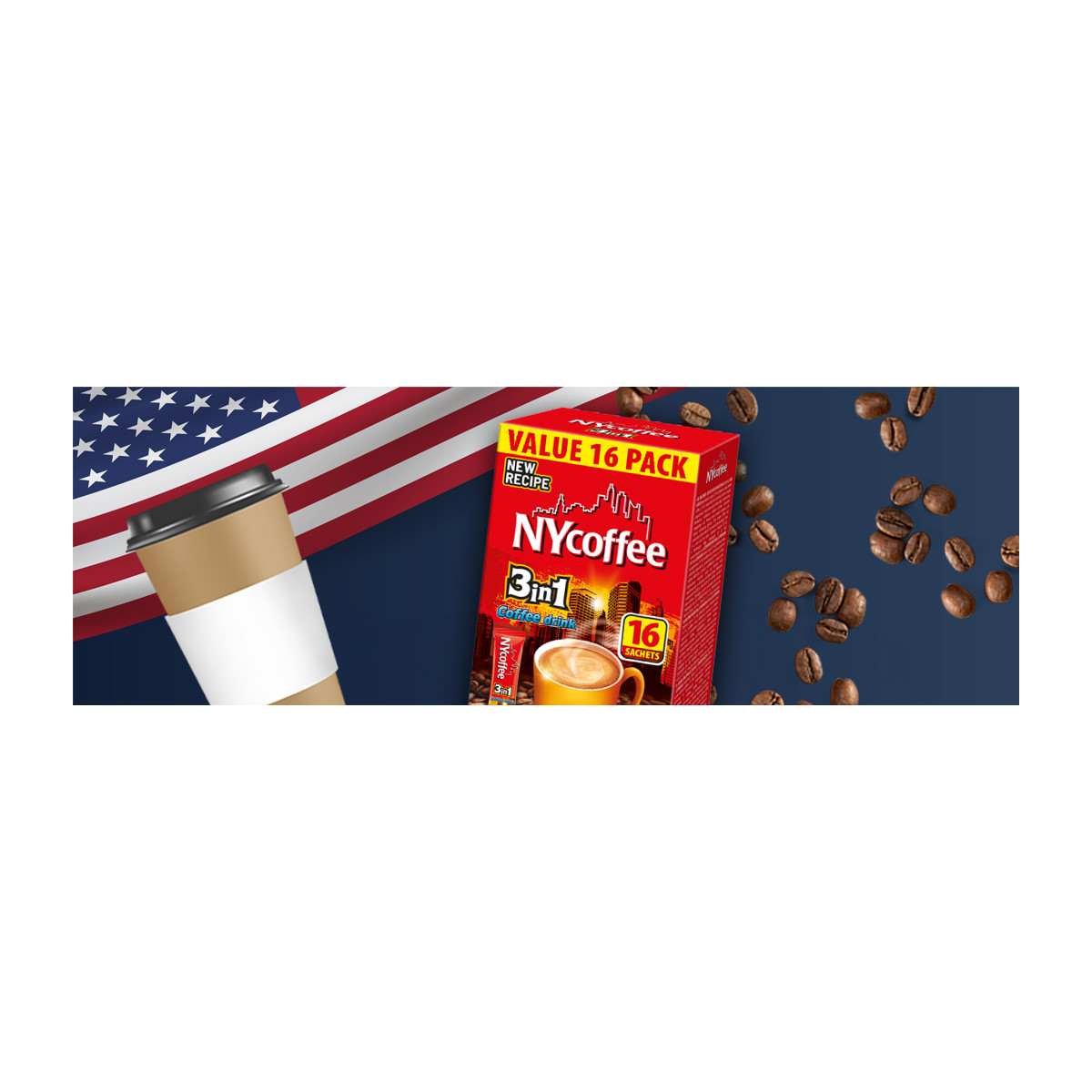 KAWA NYC 3-in-1 Coffee Mix, 16 packs