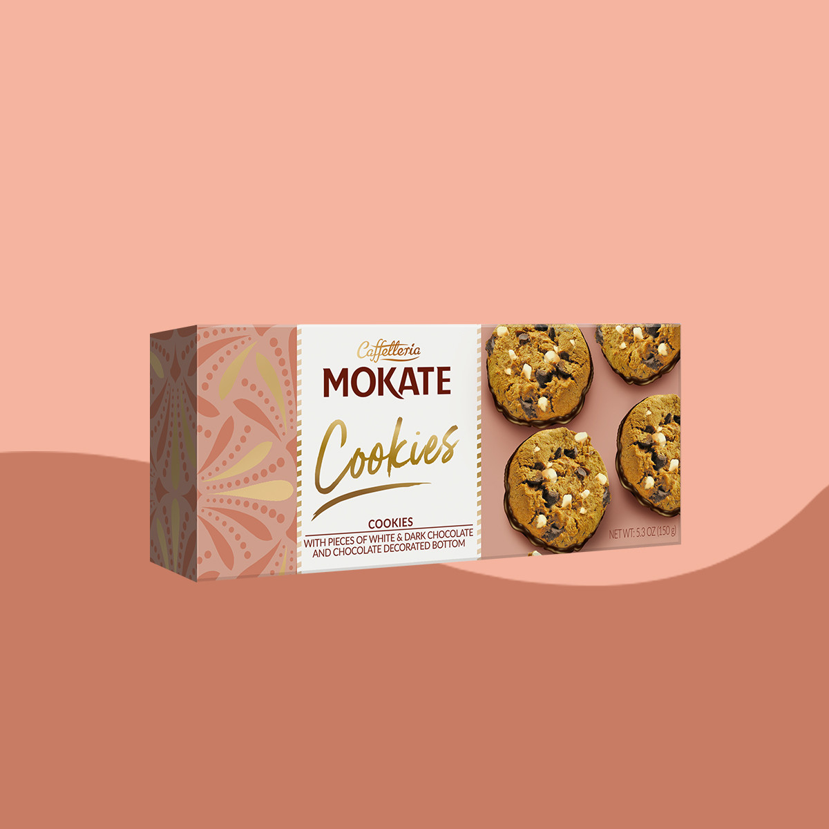 Mokate Cookies: biscuits with chunks of white and dark chocolate, coated in chocolate – 150g