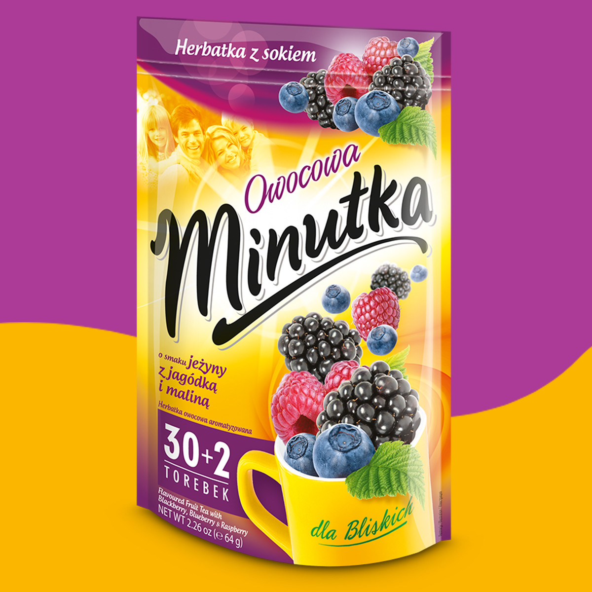 Herbatka owocowa Minutka z jeżyną, jagódkami i maliną 32 torebki