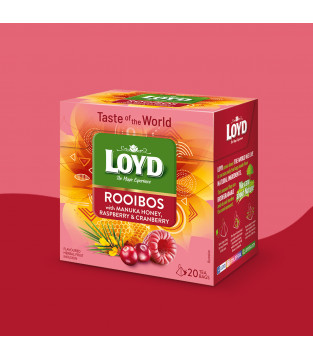Herbatka Rooibos Loyd Taste of The World z Miodem Manuka o smaku Maliny i Żurawiny 20 torebek