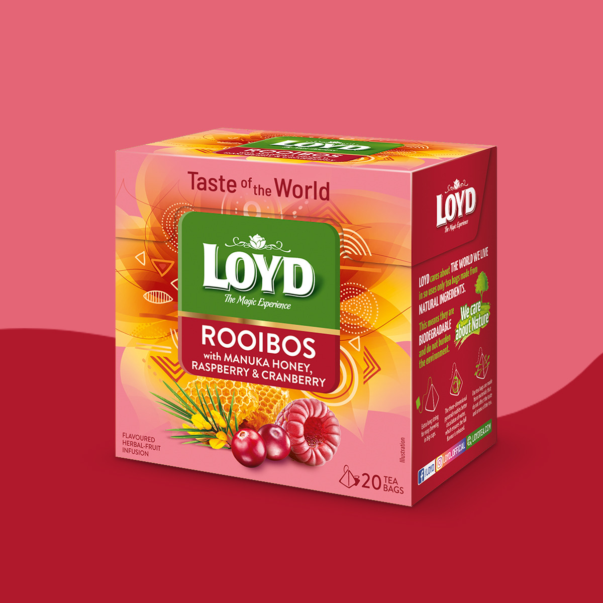 Loyd Taste of The World Rooibos Tea with Manuka Honey, Raspberry and Cranberry Flavour, 20 bags