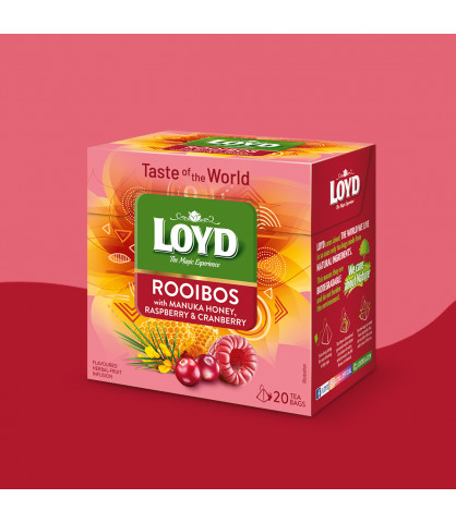 Herbatka Rooibos Loyd Taste of The World z Miodem Manuka o smaku Maliny i Żurawiny 20 torebek