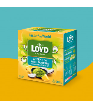 Herbata zielona Loyd Taste of The World o smaku Kokosa i Ananasa z herbatą zieloną Matcha 20 Torebek