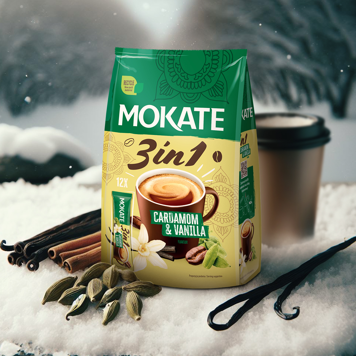 Napój Kawowy Kawa 3w1 Instant Mix Kawowy Kardamon Wanilia Mokate 17gx12
