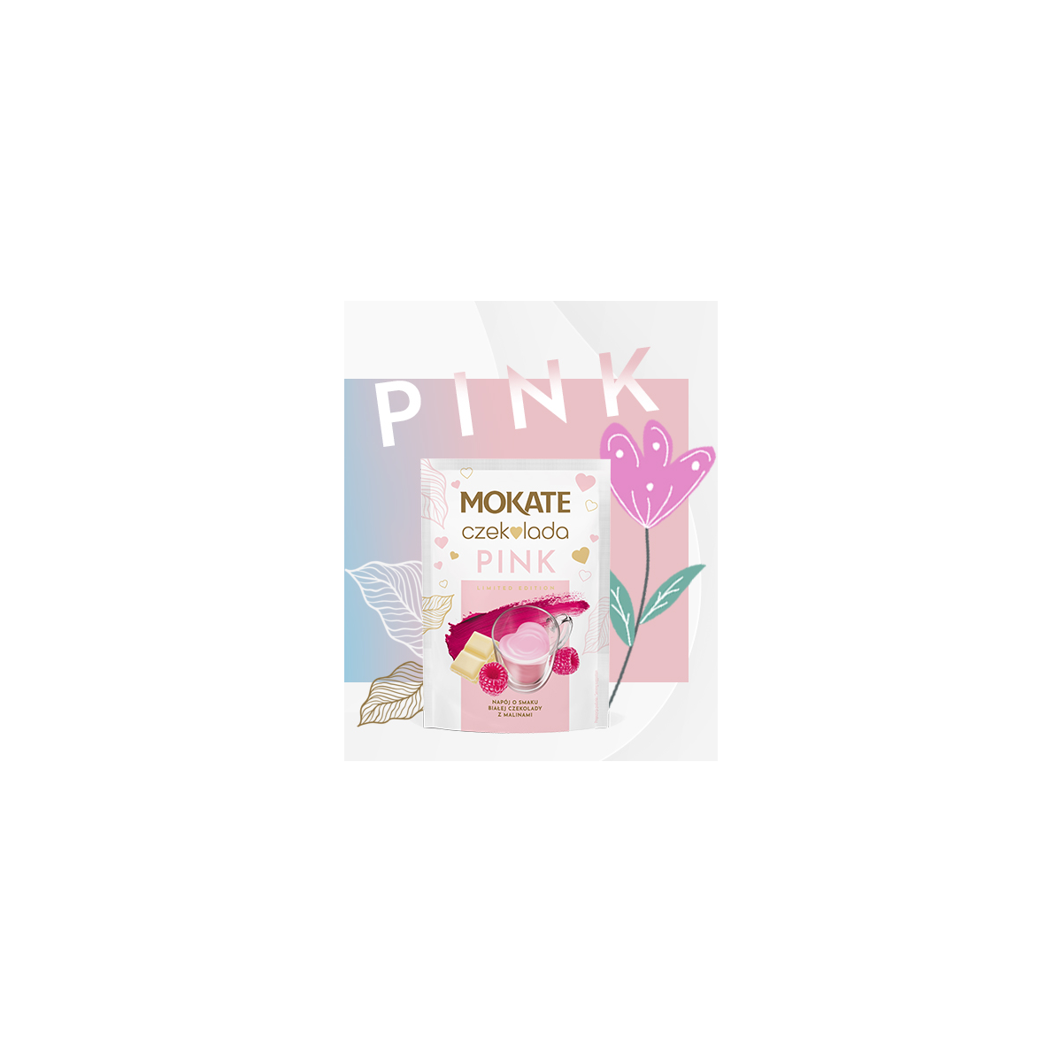 NAPÓJ O SMAKU BIAŁEJ CZEKOLADY Z MALINAMI 40G PINK