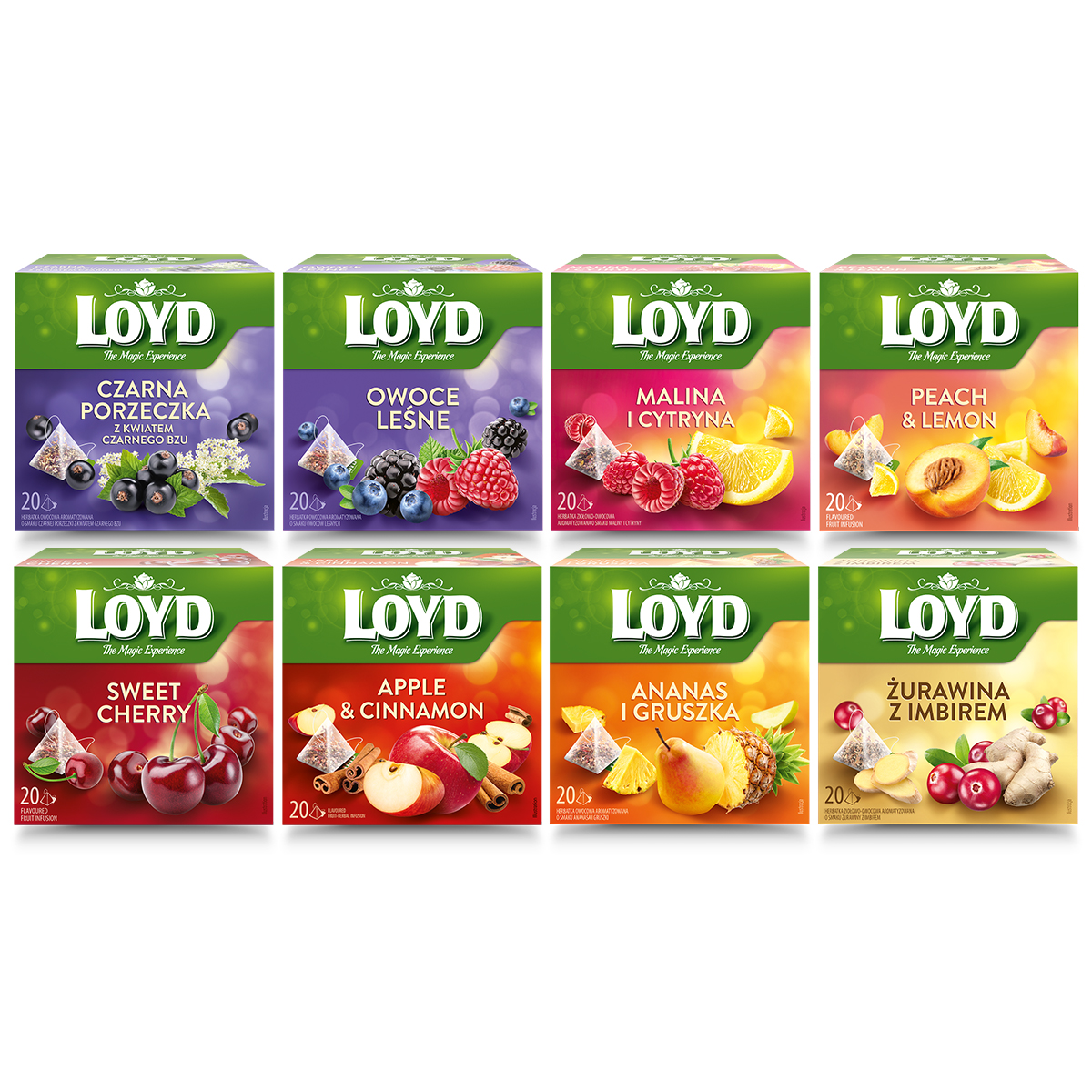 Zestaw 8 smaków piramidek owocowych LOYD