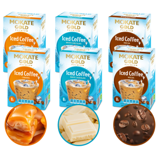 Zestaw Kaw Mrożonych Mokate – 6 sztuk, 3 SMAKI Karmel, Biała Czekolada, Mocha