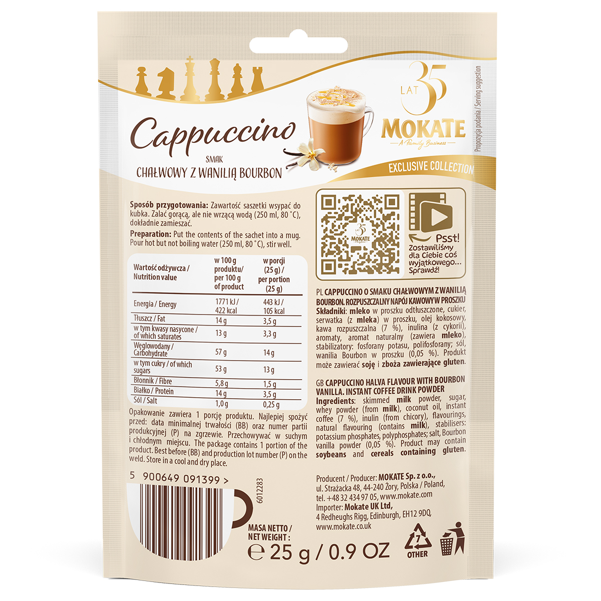 IN THE VALUE PACK: Cappuccino Chess Halva 25g x 10