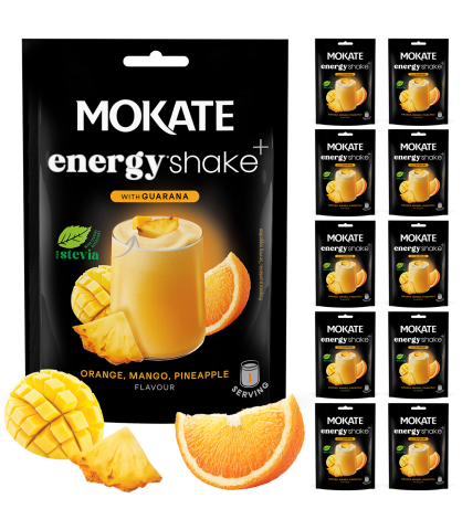 SHAKE ENERGY 10 SZTUK CAŁE OPAKOWANIE POMARAŃCZA MANGO ANANAS