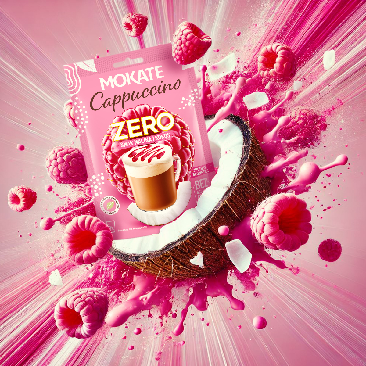 10 packs x CAPPUCCINO ZERO raspberry and coconut