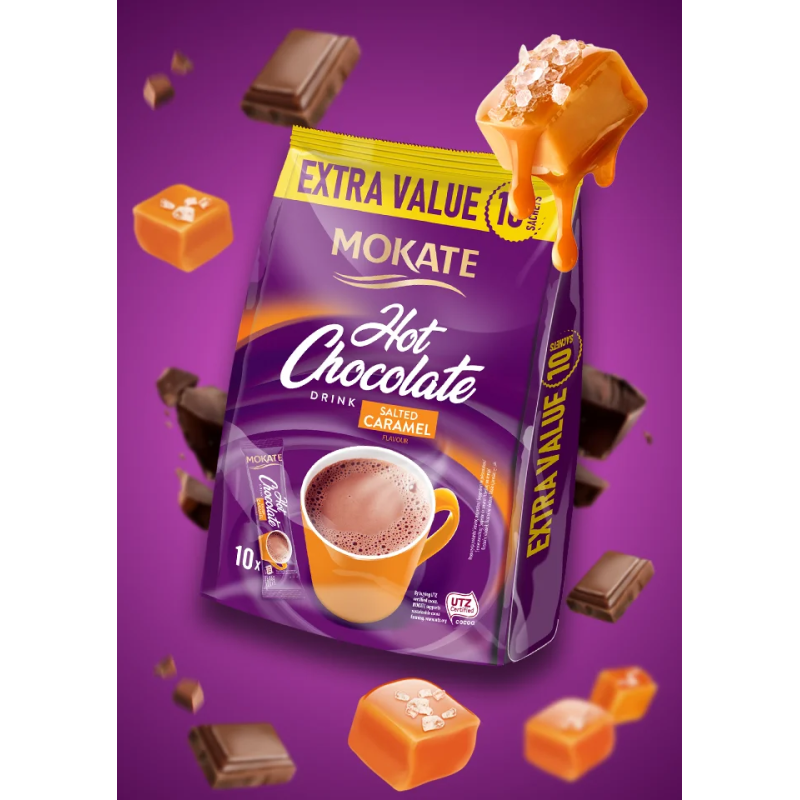 Mokate salted caramel-flavoured drinking chocolate, 10 sachets