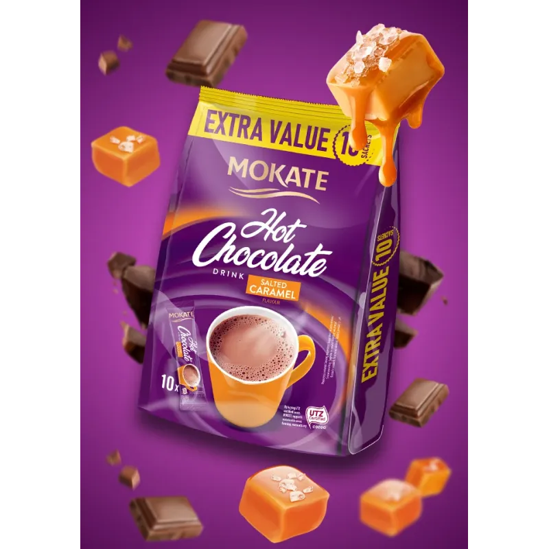 Mokate salted caramel-flavoured drinking chocolate, 10 sachets