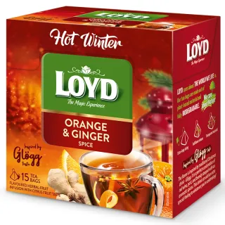 Herbatka owocowo - ziołowa Loyd Hot Winter o smaku Pomarańczy i Imbiru 15 torebek