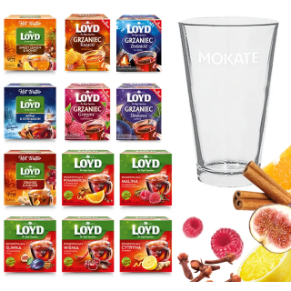 Zestaw Zimowy Degustacyjny 12 herbatek smakowych LOYD + Szklanka
