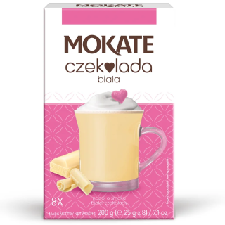 Mokate White Chocolate Flavoured Chocolate Drink, 200g, 8 sachets