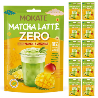 Zestaw 10 sztuk Matcha Zero Zielona Herbata w Proszku BEZ CUKRU MANGO ANANAS MOKATE 20g