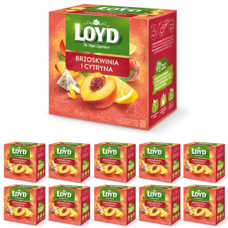 Zestaw 10 sztuk - Ekspresowa Herbatka Owocowa Brzoskwinia i Cytryna Loyd 20 torebek