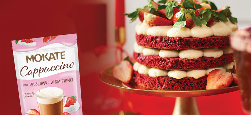 Red Velvet Cake z Mokate Cappuccino Truskawka w Śmietance